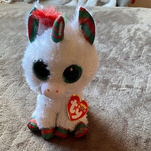 Ty Boo’s December 21st White Unicorn Plush with Red and Green Accents